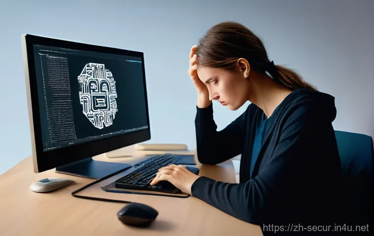 사이버 보안의 개념 - **Prompt:** A young professional, late 20s, with a thoughtful and slightly anxious expression, holds...